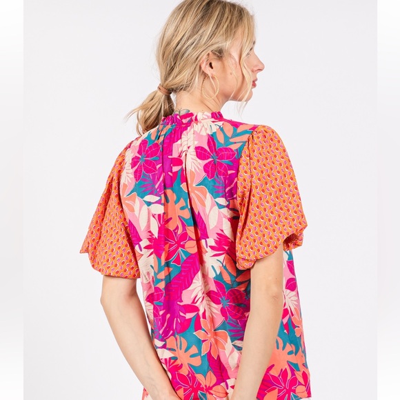 31 Boho Contrast Floral Print Woven Blouse Top - Picture 5 of 6